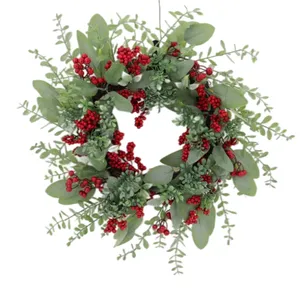 Wholesale Wire Frame Christmas Eucalyptus Leaf Red Berry Large Decorative Flowers&Wreaths For Christmas Wedding Decoration