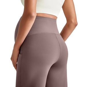 Leggings de maternité grande taille pour femmes, taille européenne S-XL, 9 couleurs, pantalon palazzo décontracté très élastique et confortable, porté au-dessus du ventre - Product Image 5
