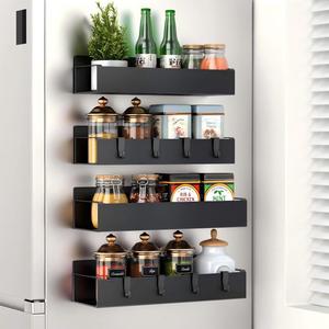 Kitchen Spice Organizer Double Tier 4 Pack Metal Black Wall Mounted Fridge Magnetic Spice <strong>Racks</strong> for Refrigerator - Product Image 3