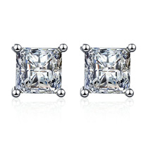 Boucles d'oreilles clous en argent sterling S925, moissanite taille princesse, couleur D, VVS1, 1CT 2CT, quatre griffes, certifiées GRA - Vente en gros usine