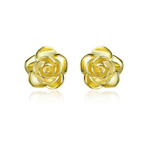 SCE646 Mode Braut schmuck Gelbgold Rose Blumen form 925 versilbert Ohr stecker Kleine Ohrringe Frauen Mädchen