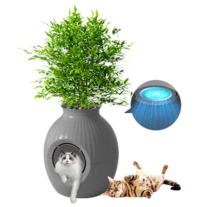 Gran oferta, caja de arena para macetas para gatos cerrada fácil de limpiar, filtro de carbono para plantas de imitación, caja de arena para gatos oculta con piedras reales