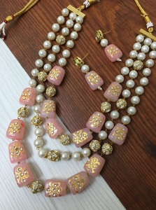 Luxury Pink Stone and Pearl Beaded Multi Layer <b>Necklace</b> Set for Women Elegant Bridal Wedding Jewelry <b>Statement</b> Choker <b>Necklace</b> - Product Image 3