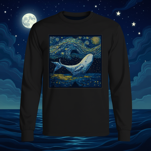 Camiseta promocional de manga larga con estampado de ballena Beluga de la noche estrellada del surrealismo - Product Image 3