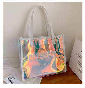 Sac de shopping holographique transparent en PVC avec poignée en PU, sac à main transparent effet gelée laser pour les trajets quotidiens, personnalisation du logo prise en charge - Product Image 4