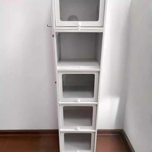 40cm long steel narrow bookcase with <b>doors</b>, glass display case, dustproof bookshelf, storage rack - Product Image 1