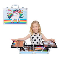 Ensemble d'art pour enfants de luxe de 145 pièces, comprenant des crayons à la cire, des marqueurs à la cire, des aquarelles et des crayons de couleur, dans un coffret en alliage d'aluminium, modèle 145
