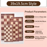 Jeu d'échecs, de dames et de backgammon en bois de 39 cm, pliable, écologique, portable, professionnel, jouet éducatif pour enfants et adultes