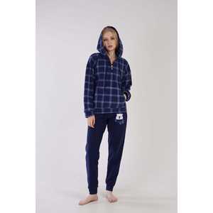 Ensemble de pyjama polaire à manches longues pour femme avec capuche, épaules tombantes, demi-zip, poches kangourou et poches à revers - Product Image 4