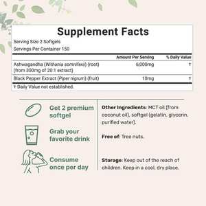 Cápsulas Blandas de Ashwagandha Natural OEM con Aceite MCT y Suplemento de Pimienta Negra para el Alivio del Estrés, la Calma y el Apoyo al Sueño - Product Image 2