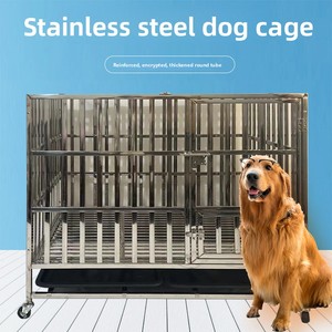 Stainless Steel Pet <b>Cage</b> with Blue Plastic Tray Lockable Door for Large <b>Dogs</b> <b>Indoor</b> Use Modern Rectangle Design - Product Image 2