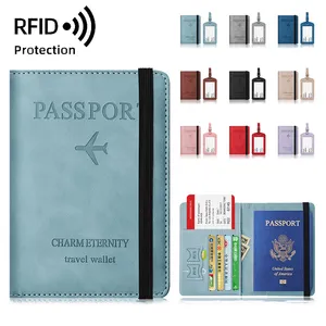 2024 새로운 RFID 차단 여행 주최자 가방 태그 여권 홀더 커버 세트 남성과 여성을위한