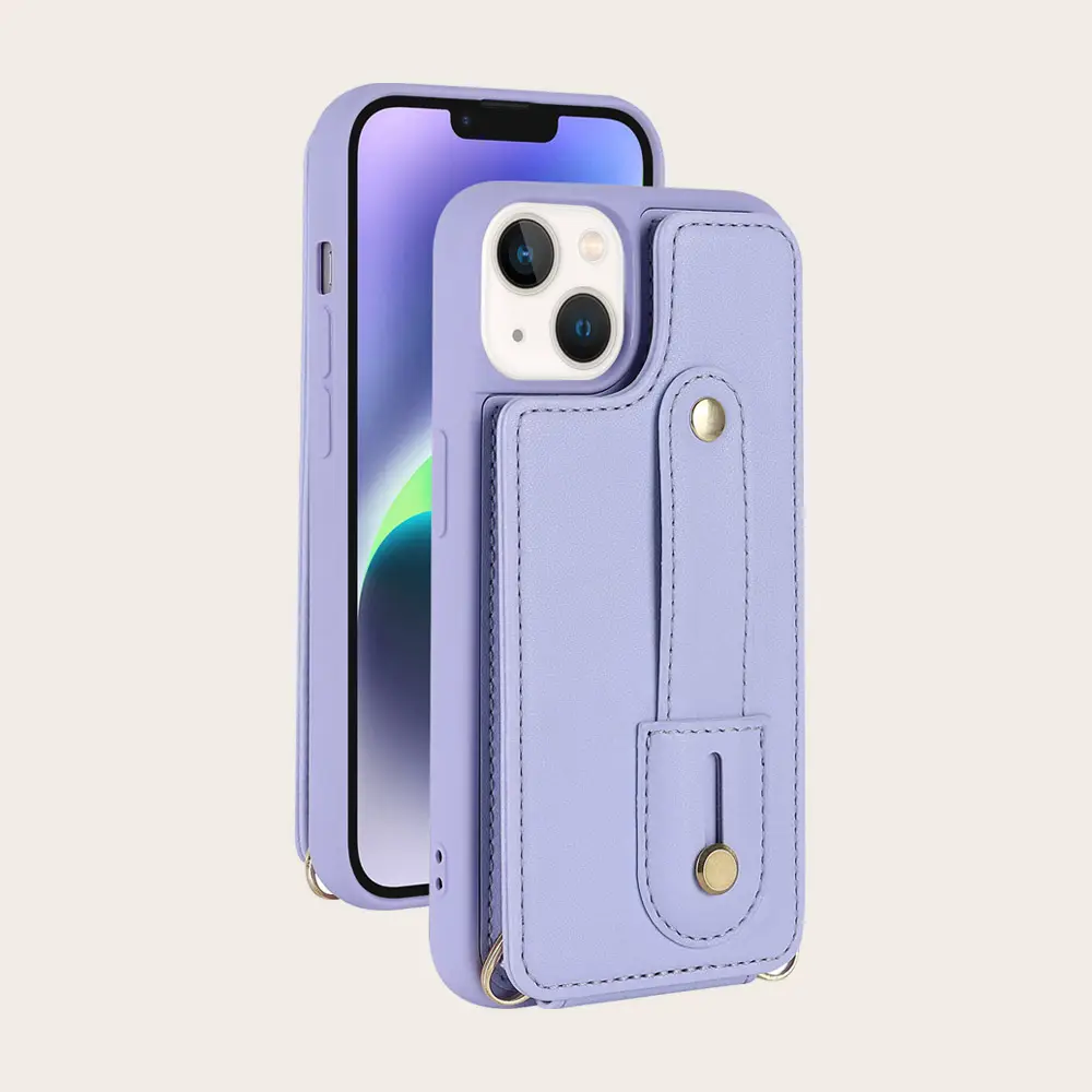 Folio card slot leather crossbody strap phone case with wrist strap luxury iphone 15 pro max cases for women