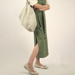 Customize 55%Linen 45%cotton Casual Simple Olive <strong>Green</strong> Sling Cardigan <strong>Long</strong> Dress/ <strong>Skirts</strong> with Buttons - Product Image 5