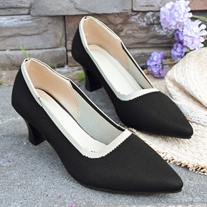 <b>Summer</b> Style Color-Blocked Mid-Heel <b>Flats</b> New Large Size Shallow Mouth Fly-Knit Breathable Professional <b>Flats</b> for Women - Product Image 6