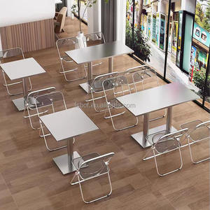 Moderno ristorante interno stile caffè in acciaio inox tavoli e sedie bianco tavolo e <span class=keywords><strong>arancione</strong></span> sedia per la caffetteria <span class=keywords><strong>mobili</strong></span> - Product Image 1