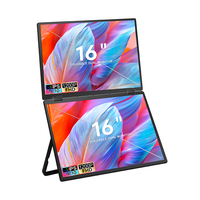 Moniteur portable pliable à double écran de 16 pouces avec logo personnalisé pour PC de bureau et ordinateur portable (B2B/Vente en gros/Distribution/OEM)