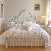 Nouvel ensemble de literie en coton lavé, housse de couette douce pour la peau, couvre-lit brodé en dentelle, style drap, ensemble de literie 4 pièces