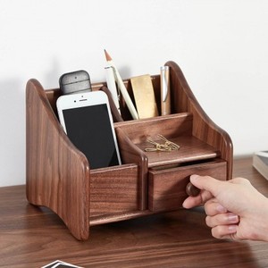 Caja de almacenamiento de escritorio de madera maciza con cajón para organizadores de escritorio de oficina - Product Image 2
