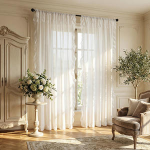 Rideaux en voile blanc à volants de style bohème campagnard français DaiRui, garniture en dentelle romantique, filtration de la lumière, semi-transparents, poches à tringle - Product Image 1