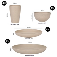 Ensemble de vaisselle en paille de blé, 16 pièces, écologique, compatible micro-ondes, vaisselle moderne minimaliste, assiettes, bols, tasses, réutilisable