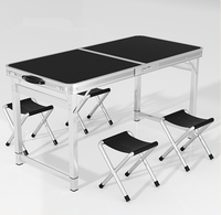 Table rectangulaire d'extérieur en aluminium robuste, version améliorée, table de camping, table à manger pliante avec 4 chaises pour les fêtes