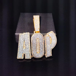 Alphabet Charm Laser Logo Pendant <b>Necklace</b> Unisex Custom Hip Hop Iced-Out Design Rhodium Plated 925 <b>Silver</b> Statement Jewelry for - Product Image 3