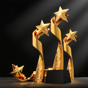 Piala Bintang Resin Emas Murah <span class=keywords><strong>2026</strong></span> dengan Alas Kaca Kristal Hitam, Penghargaan Piala Kemenangan - Product Image 6