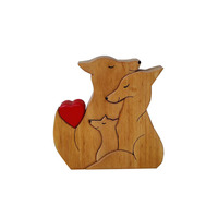 Holz-Fuchsfamilie Vater Mutter Baby Puzzle 3-in-1-Set Spielzeug Kinderzimmer-Dekoration Holz-Fuchsfamilie Puzzle Muttertag Geschenk