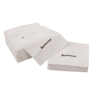 Serviettes en papier jetables douces Qantas Virgin Wood Pulp, 2 plis, 4 volets, imprimées, blanches, pour cocktails - Product Image 1