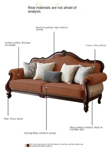 American Style Solid Wood With <b>Cherry</b> Wood <b>Top</b> Layer and Cowhide Leather Retro Design for Living Room Diroborg Furniture <b>Cherry</b> - Product Image 4