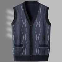 Veste d'hiver pour homme à boutons sur le devant, sur mesure en gros, taille plus, tricot sans manches, col en V, polaire épaisse, pull de travail, cardigan