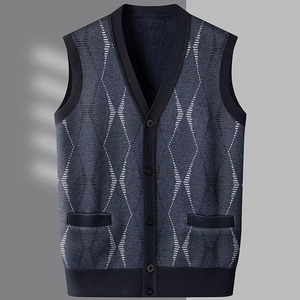 Veste d'hiver pour homme à boutons sur le devant, sur mesure en gros, taille plus, tricot sans manches, col en V, polaire épaisse, pull de travail, <span class=keywords><strong>cardigan</strong></span> - Product Image 1