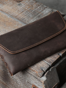Portefeuille long vintage en cuir véritable Crazy Horse pour homme, grande capacité, sacoche de téléphone faite à la main, vente en gros - Product Image 4