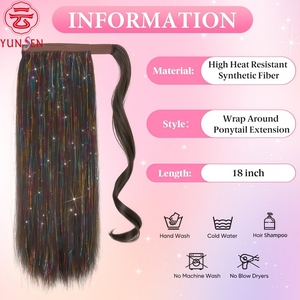 Yunsen – Extensions <span class=keywords><strong>de</strong></span> cheveux synthétiques longues et lisses à nouer, en fibre métallique et <span class=keywords><strong>queue</strong></span> <span class=keywords><strong>de</strong></span> <span class=keywords><strong>cheval</strong></span>, couleurs mélangées, pour femmes - Product Image 3