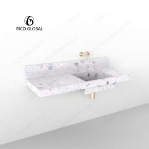 Meuble de salle de bain moderne et luxueux, vasque murale en aluminium gain de place, avec empiècements en terrazzo, modèle WS-2012A OEM - Product Image 3