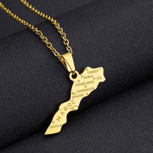 Collana con Ciondolo a Forma <span class=keywords><strong>di</strong></span> Mappa del Marocco in Acciaio Inossidabile Placcato Oro, Unisex, Vendita Calda - Product Image 3