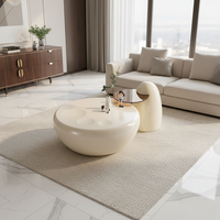 Ensemble de tables basses en fibre de verre de style moderne avec pattes de chat crème, blanc riz, meubles de salon