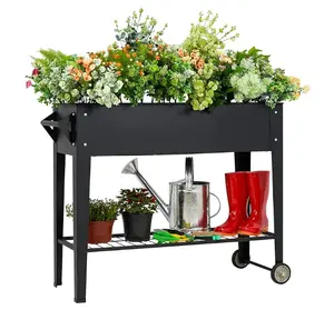 High Quality Moveable Elevated Planter Box Gardening Wheeled Plant Growth Box Outdoor Raised Garden Bed