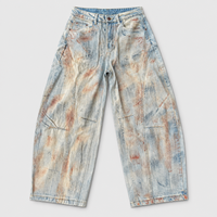 Fabricant OEM ODM de jeans vintage à jambe large, effet usé artistique, style streetwear, service d'usine pour marque privée