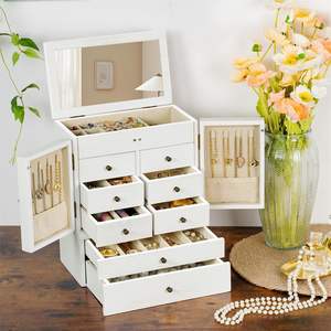 Boîte de rangement en <span class=keywords><strong>bois</strong></span> rectangulaire grande, à 5 couches, avec cadre flottant 3D pour présentation de bijoux (crèmes, boucles d'oreilles, bracelets) - Product Image 2