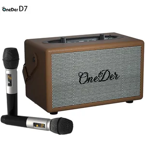 Oneder D7 Retro Bt Audio Microphone de karaoké domestique Caisson de basses monobloc Haut-parleur portable 4 pouces en cuir Haut-parleur portable d'extérieur