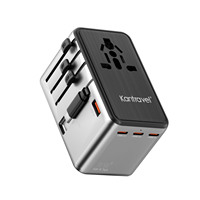 Adaptateur secteur international 70W GaN 4 ports Type C avec câble rétractable, chargeur de voyage international avec emplacement pour fusibles de rechange