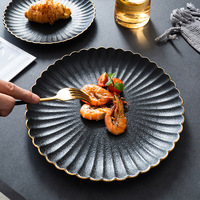 Assiettes en porcelaine noires givrées rétro, vaisselle de table d'hôtel, vaisselle de sushi, petit motif, vaisselle de dîner