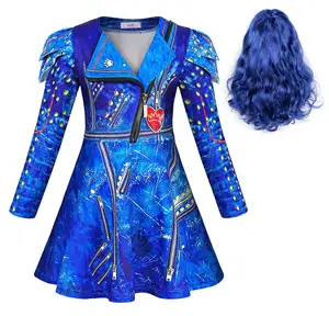 Atacado para meninas musical vestir-se roupa popular manga longa vestido de Halloween festa cosplay princesa descendentes Evie traje