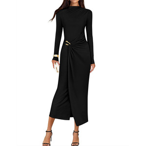 Vestido Midi de Fiesta para Mujer, Elegante, de Manga Larga, Cuello Alto, para Invitadas de Boda, <span class=keywords><strong>Cóctel</strong></span>, Primavera 2026 - Product Image 1