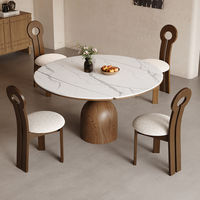 Table à manger ronde extensible en pierre frittée et chêne, pliable et rétractable, avec quatre chaises, ensemble mobilier de maison