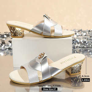 Nouvelles pantoufles sexy pour <span class=keywords><strong>femme</strong></span> à talons hauts, <span class=keywords><strong>talon</strong></span> épais, dessus de chaussure en forme de poisson avec quatre incrustations de perles artificielles et <span class=keywords><strong>talon</strong></span> épais K9217 - Product Image 5