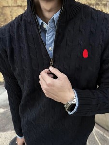 Logo broderie tricots hommes automne et hiver <span class=keywords><strong>col</strong></span> <span class=keywords><strong>montant</strong></span> pâte frite torsades demi fermeture éclair <span class=keywords><strong>pull</strong></span> - Product Image 6