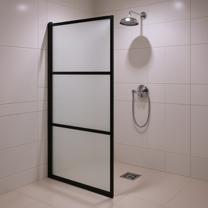 Paroi de douche noire avec porte 35,4x76,8 cm en verre ESG semi-frosted et cadre noir - Product Image 2